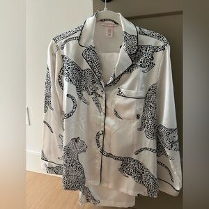Victoria's Secret White and Black Leopard Print Satin Shirt